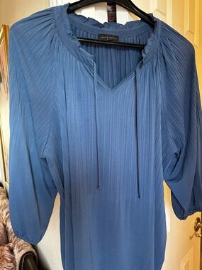 Pleated Blue 3/4 Sleeve Blouse